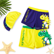 Children swimming trunks Boys middle and large children cute dinosaur children swimming cap suit Boxer shorts swimsuit baby swimming equipment