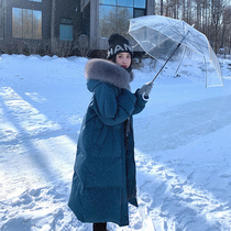 Korean version of white duck down jacket female 2021 Winter new design sense niche thick long coat