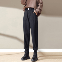 Autumn and winter high waist black velvet pants children Spring and Autumn loose straight tube Harlan casual radish father jeans womens pants