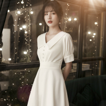 Fan-style white gown dresses dress light extravagant and high-end normal can be worn with neckline registration banquet Temperament Dress