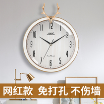 Kangba Silk deer head wall clock Nordic living room light luxury clock swing wall watch Simple watch fashion Quartz clock