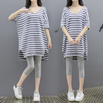 Pregnant women summer suit fashion 2021 new net red western style striped long top loose maternity dress