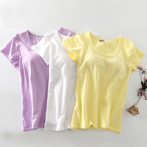 Cotton womens belt bust free bra cup one-piece half-sleeve T-shirt short sleeves slim sexy casual slim fit leggings