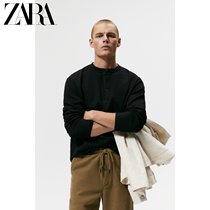 ZARA autumn new mens loose cotton Henry collar base long sleeve black T-shirt 09240303800
