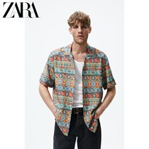 ZARA Summer new mens clothing Leisure mosaic printed Cuban collar short sleeve shirt 7545285441