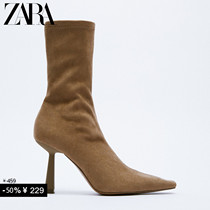 ZARA New Discounts Women Shoes Sand Brown High Heel Fashion Short Boots 2114810107
