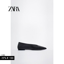 ZARA Spring New TRF Womens Shoes Black Minimalist Tip Leather Ballet Shoes 3502110 800