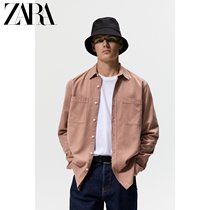 ZARA autumn winter men loose lyocell blend pocket long sleeve shirt 06048402620