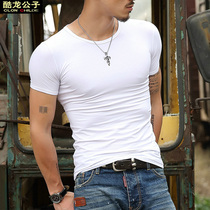 Pure white short sleeve t-shirt men half sleeved cotton pure color blouse fitness fitness body shirt tight clothes black t