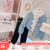 Girls sweater cardigan 2021 Autumn New Chinese childrens foreign style lantern sleeve knitwear coat tide