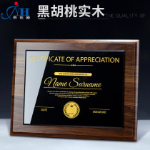 Black walnut solid wood medal custom custom crystal gold foil authorization card High-grade honor plaque Join agent