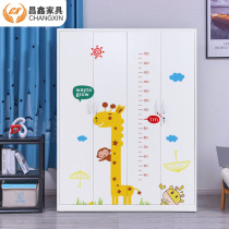 Iron wardrobe Modern simple cartoon cabinet Steel sliding door sliding door storage cabinet Household bedroom with lock locker