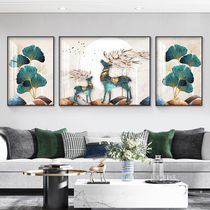 Living room sofa background wall hanging painting decorative painting modern simple abstract Nordic light luxury mural triple crystal porcelain mural