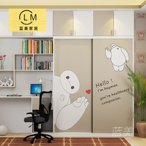Customized tempered glass cartoon simple sliding door wardrobe door Childrens girl room boy painted sliding door custom-made