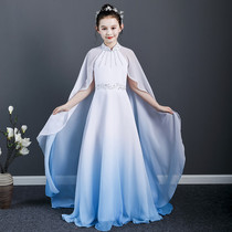 The new guzheng performance dress blue gradient girl girl Chinese classical temperament long catwalk test dress