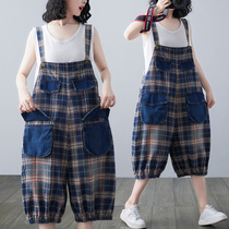 2021 summer new Korean version of literary fat sister 200kg large size casual printing denim seven pants women