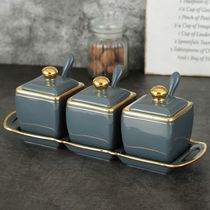 Seasoning can set combination home Nordic luxury seasoning box storage salt jar ceramic kitchen supplies rack