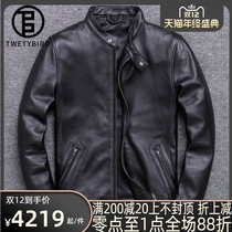 Cuidi bird autumn and winter leather mens first layer cowhide short leather jacket slim stand collar single leather mens coat