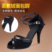 ld Latin dance shoes girl high heel dance shoes women soft bottom summer indoor sandals Latin dance shoes black velvet
