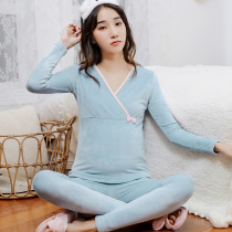 Pregnant women autumn clothes and trousers set Spring and Autumn Moon clothing nursing pajamas feeding maternal plus velvet thick warm underwear