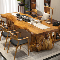 Solid Wood large board log tea table coffee table desk desk tea table and chair combination new Chinese tea table home long strip table