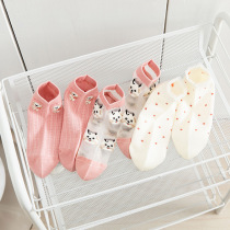 Socks Children Short Socks Summer Thin DAY SERIES SWEET PINK CARTOON KITTEN SMALL CAT FIBERGLASS SLIM BREATHABLE KITH SOCKS