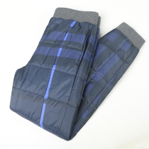 Winter fashion high-end cotton pants windproof and waterproof plaid fabric young mens slim-fitting small feet down cotton pants to wear outside
