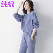 Pure Cotton Sports Suit Woman Loose Fashion Casual Clothing Long Pants Waffag Two Sets 2022 Spring Autumn New