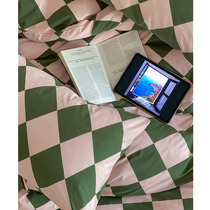 Nordic Retro Chessboard Lattice Cotton geranium Four pieces of modern geometric rhomboid Knitted Cotton Bed nude sleeping A class