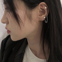Five-pointed star sterling silver earrings female asymmetric earrings cold wind Korean temperament Net Red advanced sense double ear hole earrings