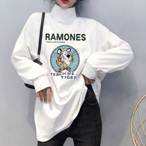 Semi-high collar sweater female winter plus velvet thickened large size loose slim long cover ass inside with bottom coat