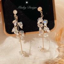 Clear Clouds Flowing Water Crystal Long Earrings Dish Ear Clip Fairy Gassen Ensemble Super Fairy Without Earhole Female Spiral Ear Clip