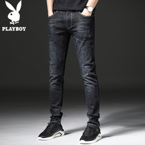 Flower Playboy Spring and autumn cash in black jeans Mens swarm with small foot pants Chaoters Long pants Mens Korean version Trend easy handsome