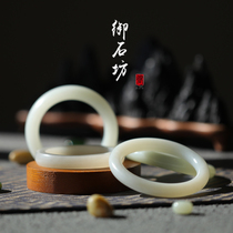 Yushifang Xinjiang Hetian Jade mutton White Jade Black Mountain material dress bracelet thick bracelet Loach back round strip on sale