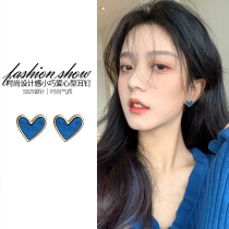 Blue love earrings 2021 New Tide Korean temperament Net red earrings female design sense atmospheric sterling silver earrings