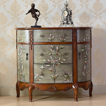 American country entrance cabinet European-style semicircular foyer cabinet decorative cabinet Retro old entrance table solid wood painted bucket cabinet