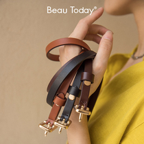  BeauToday cowhide leather belt 2021 summer new thin waist belt casual jeans belt leather solid color
