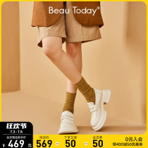 BeauToday (the same style as Zhao Lusi) cream puff series loafers womens white thick-soled small leather shoes women