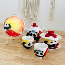 Flower Pandas tea original design hand-painted (original heart) cup set kung fu tea set Puer tea ceremony