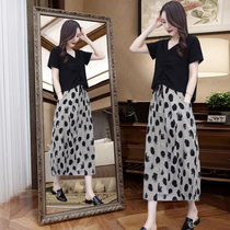 Summer cotton linen suit skirt womens thin 2021 new fashion linen casual temperament wave dot two-piece dress