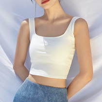Summer thin square collar small vest Womens simple incognito short section exposed umbilical cord chest pad white threaded suspender top