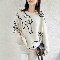  Cathyladi Hong Kong style sweater womens loose outer wear knitted sweater white sweater autumn new female pullover