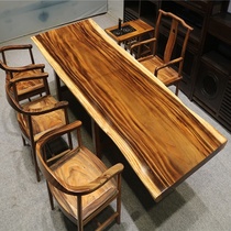  Walnut solid wood large board tea table Log dining table Tea table Boss whole desk Conference table Desk Computer table