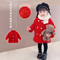 Girls jacket 2021 new female baby clips cotton red Son Coat Korean Version of the Long New Years Bottling Tide