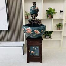 New Jingdezhen ornamental feng shui peony fish tank with cabinet ceramic landscaping living room office fortune home spray water