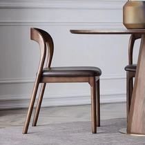 Light luxury solid wood dining chair Nordic simple household living room Dining room bedroom leather chair backrest chair Study desk chair