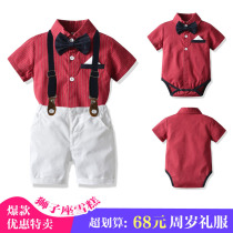 Babys birthday dress British style boy strap suit tide studio photography baby conjoined suit