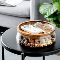 Acacia Wood Japanese nut fruit plate candy pot fruit plate modern living room coffee table double glass household storage box