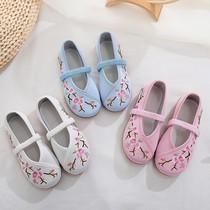 Ancient Hanfu shoes Childrens flat girl students wild matching embroidered wedge performance dance costume shoes
