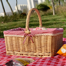 Square picnic basket rattan wicker picnic basket ins storage basket photography portable basket shopping basket outdoor basket